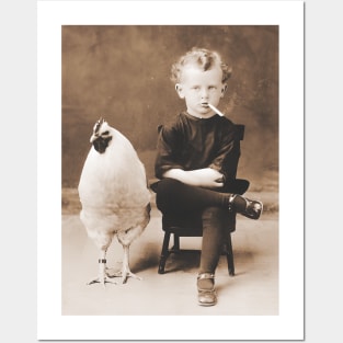 Smoking Boy With Chicken Vintage Bizarre Weird Funny Posters and Art